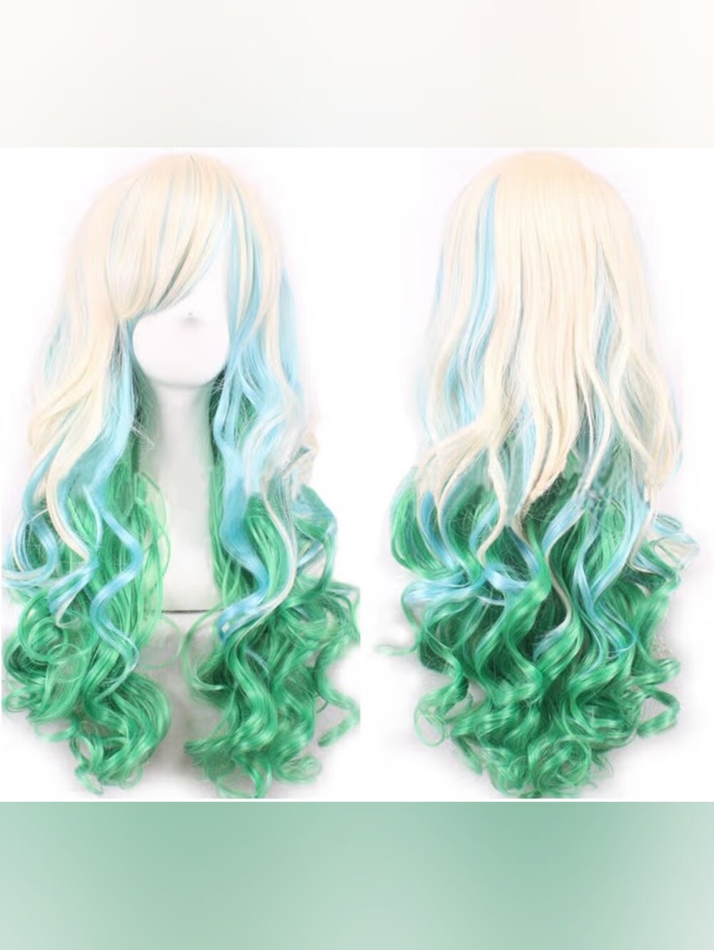 Blonde/Blue/Green Ombre Long Curly Wig Mermaid Unicorn Cosplay Halloween Costume